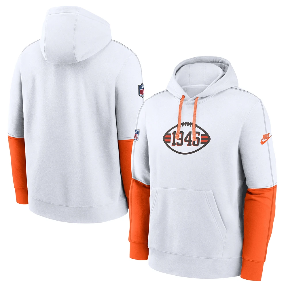 Sweat à capuche Nike blanc Cleveland Browns Throwback Logo Club Tri-Blend pour homme