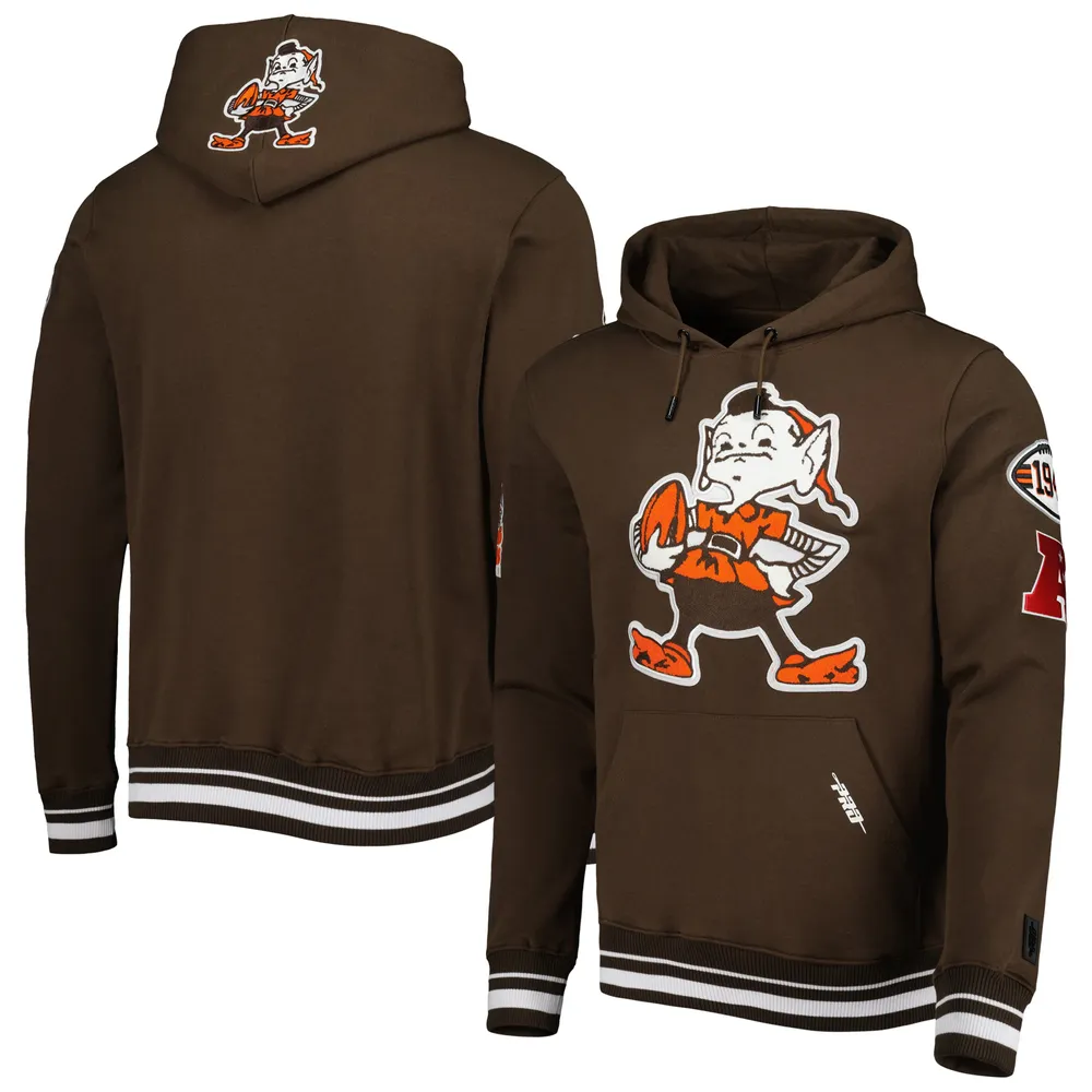 Men's Mitchell & Ness Brown Cleveland Browns Brownie The Elf Washed Short  Sleeve Pullover Hoodie