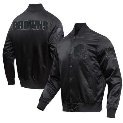 Men's Pro Standard Denver Broncos Triple Black Satin Full-Snap Varsity Jacket Size: Large