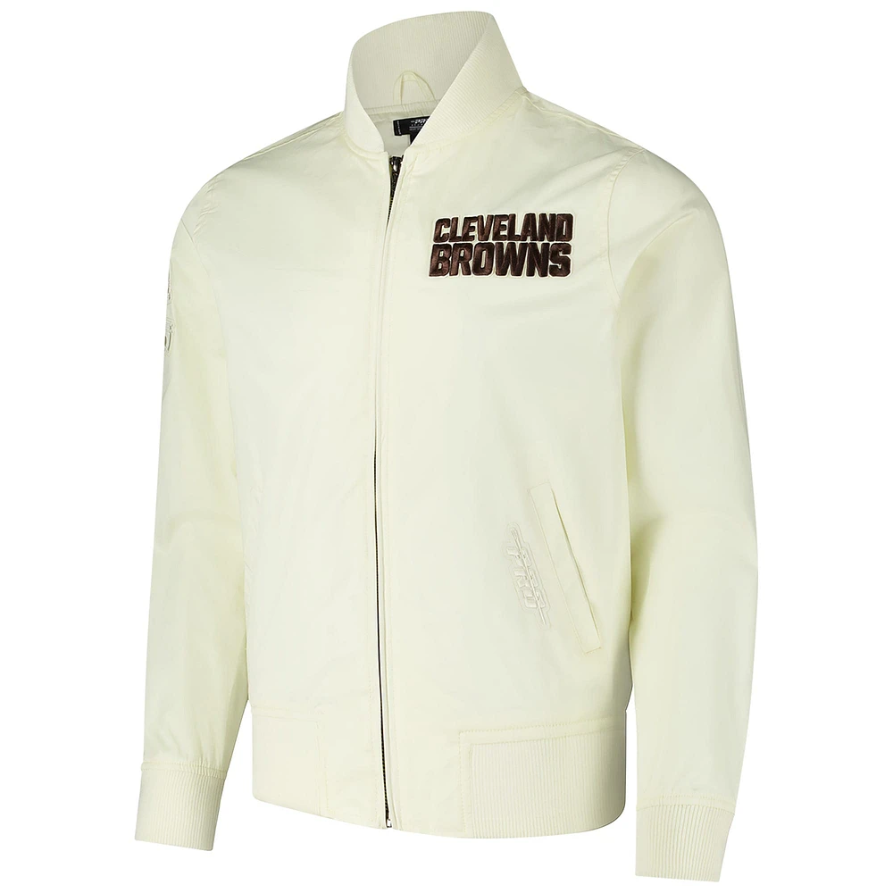 Veste en sergé à glissière complète triple ton sur Pro Standard Cream Cleveland Browns pour homme