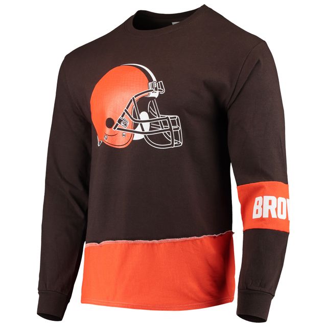 Refried Apparel - T-shirt à manches longues angle recyclé durable Cleveland Browns pour homme, marron/orange