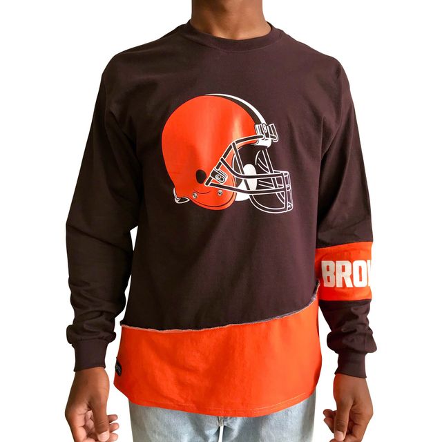 Refried Apparel - T-shirt à manches longues angle recyclé durable Cleveland Browns pour homme, marron/orange