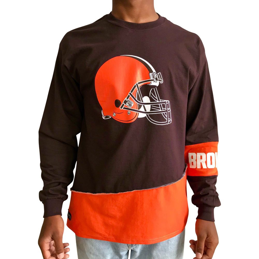 Refried Apparel Men's Refried Apparel Brown/Orange Cleveland Browns  Sustainable Upcycled Angle Long Sleeve T-Shirt