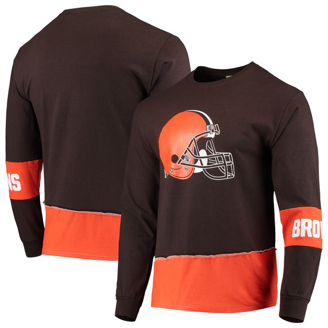 Refried Apparel - T-shirt à manches longues angle recyclé durable Cleveland Browns pour homme, marron/orange