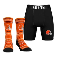 Pack combiné de chaussettes et caleçons boxeurs Cleveland Browns pour hommes Rock Em Socks