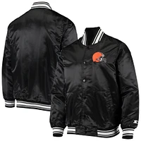 Men's Starter Black Cleveland Browns Locker Room Satin Varsity Full-Snap Jacket