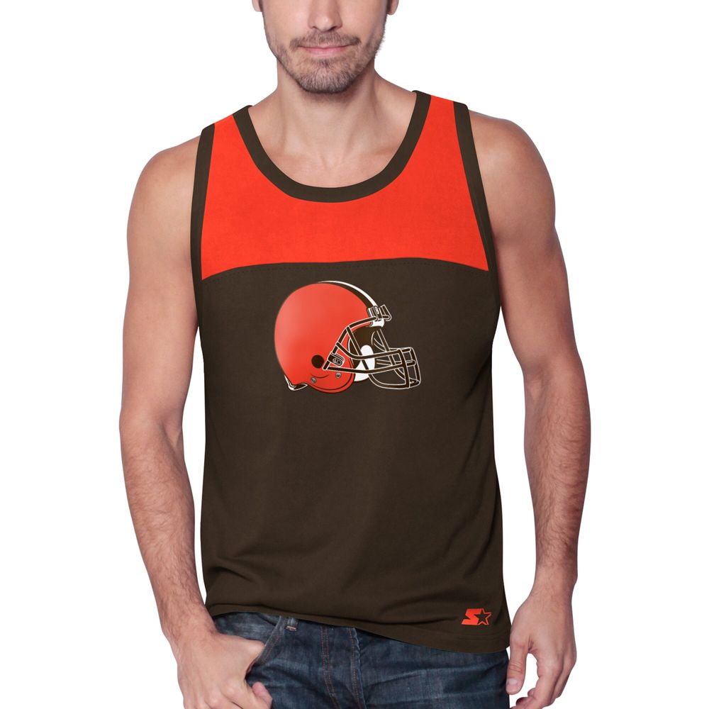 Men's Starter Brown/Orange Cleveland Browns Team Touchdown Fashion Tank Top Size: Large