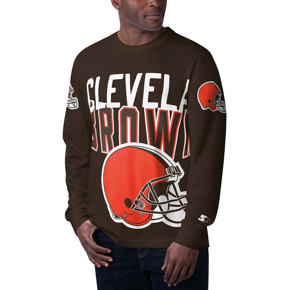 T-shirt à manches longues pour hommes Starter Brown Cleveland Browns Clutch Hit