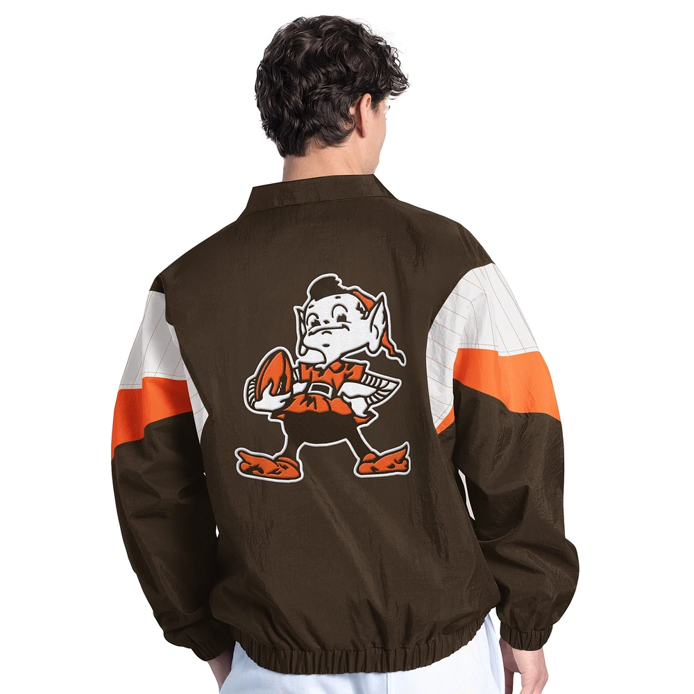 Veste zippée complète avec logo vintage Cleveland Browns Yard Line Starter Brown pour homme