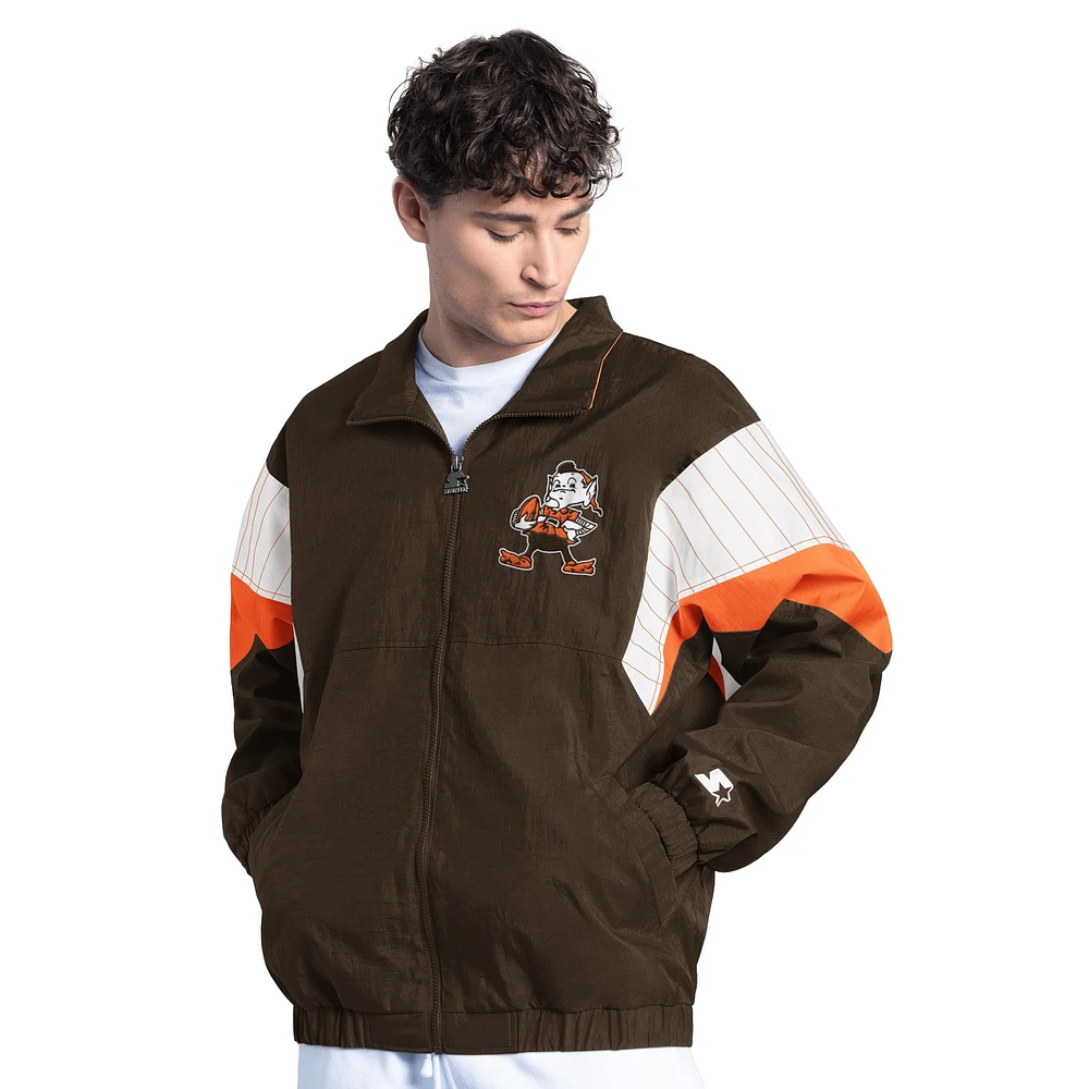 Veste zippée complète avec logo vintage Cleveland Browns Yard Line Starter Brown pour homme