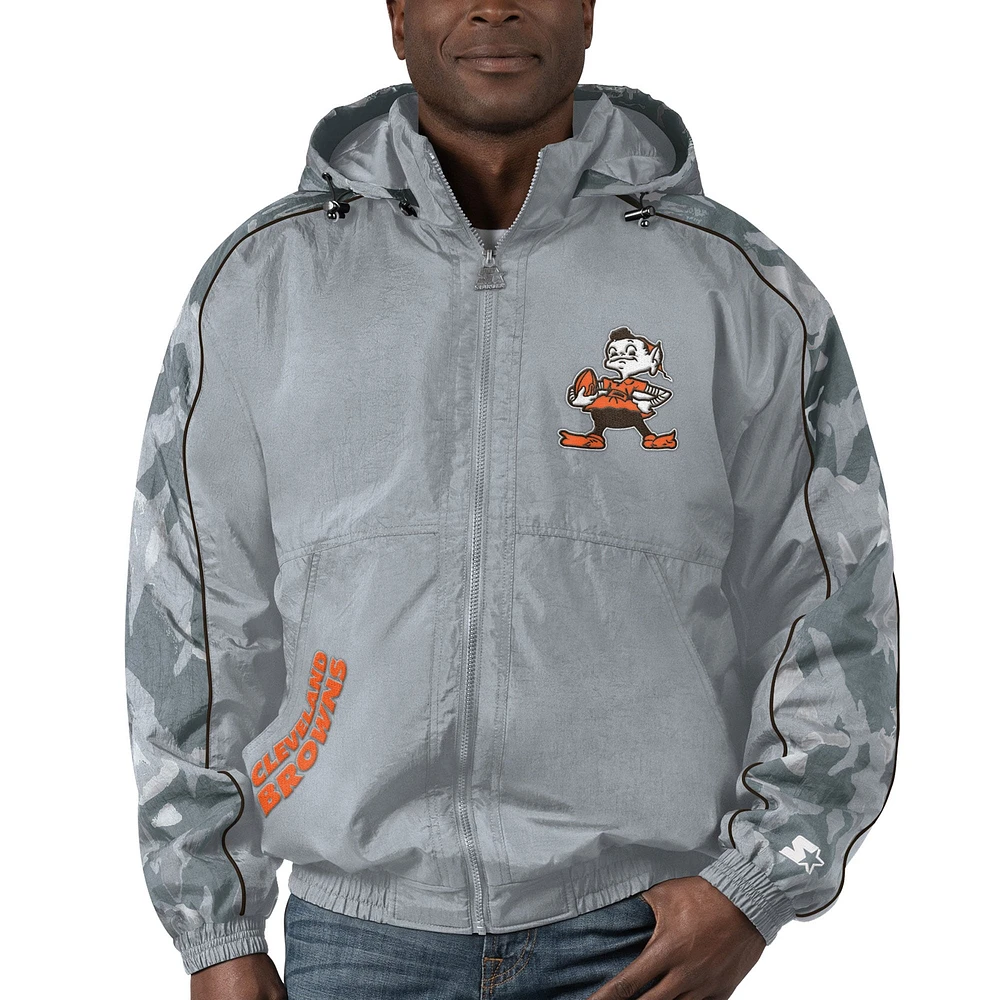 Veste entièrement zippée Starter Grey Cleveland Browns Thursday Night Gridiron Throwback pour hommes