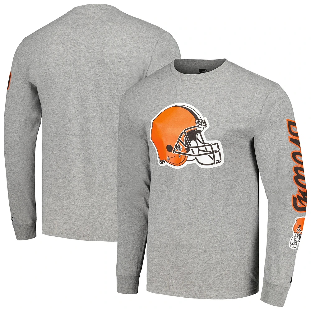 T-shirt à manches longues Starter gris chiné des Cleveland Browns pour homme