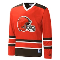 Men's Starter Orange Cleveland Browns Cross-Check V-Neck Long Sleeve T-Shirt