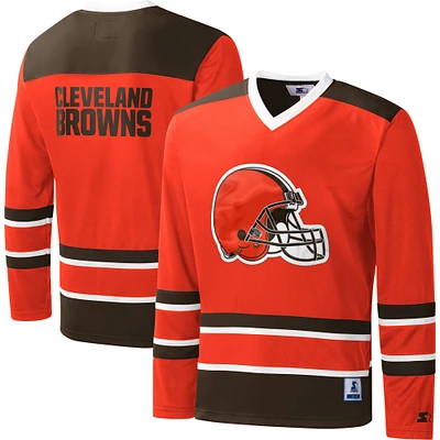 T-shirt à manches longues et col en V pour homme Starter Orange Cleveland Browns