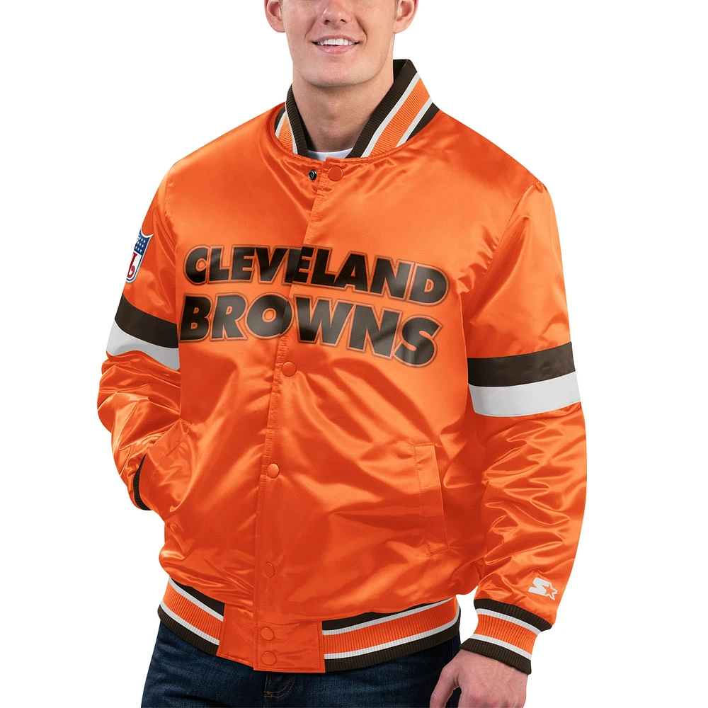 Veste universitaire à bouton-pression en satin pour hommes Starter Orange Cleveland Browns Gridiron Classics Home Game