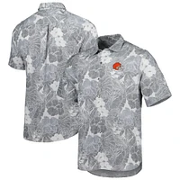 Chemise boutonnée Tommy Bahama grise Cleveland Browns Coconut Point Playa Floral Camp IslandZone pour hommes