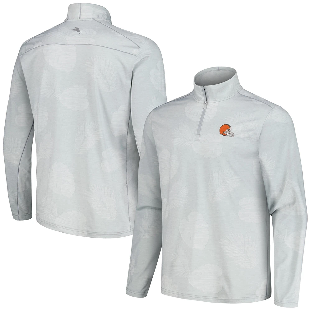 Men's Tommy Bahama Gray Cleveland Browns Delray Frond IslandZone Half-Zip Sweatshirt