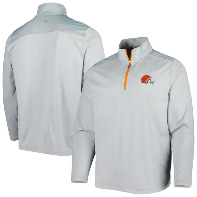 Women's Antigua Heather Gray Cleveland Browns Upgrade Half-Zip Pullover Top