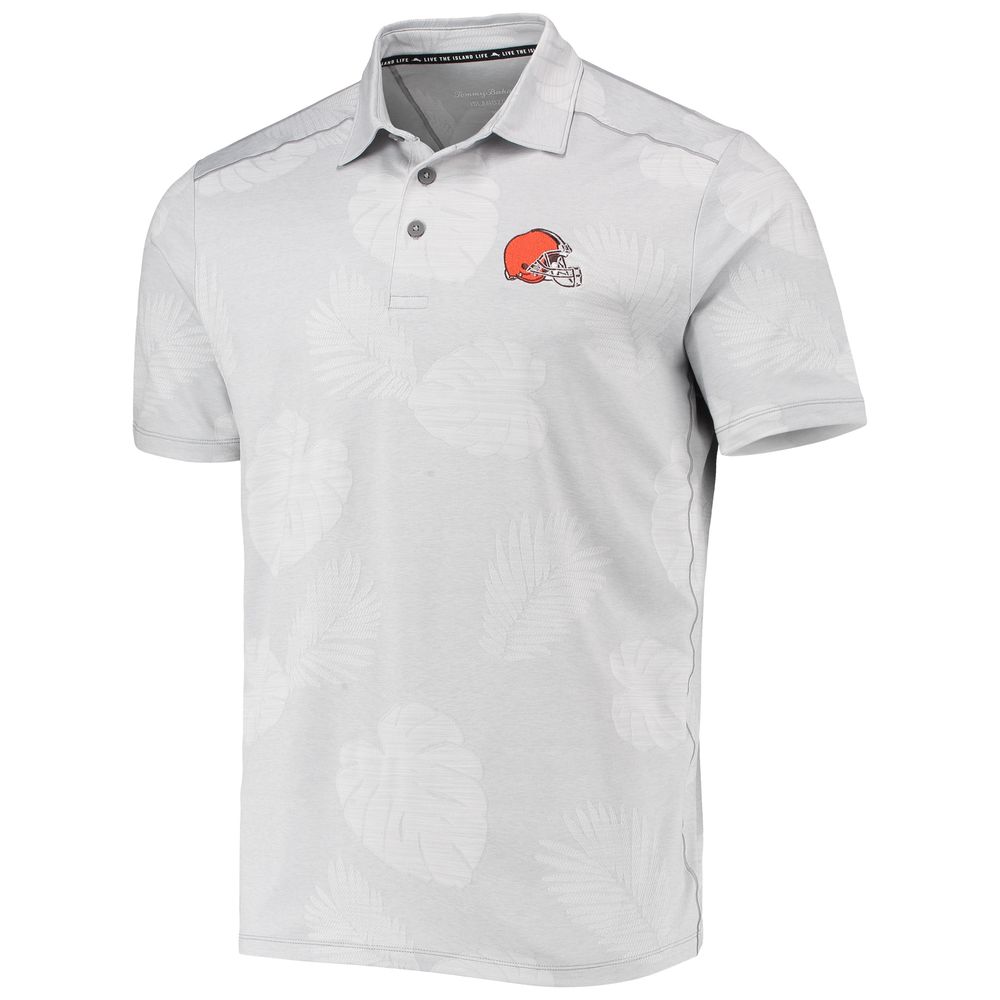 Men's Tommy Bahama Gray Cleveland Browns Palm Coast Delray Frond Allover IslandZone Polo