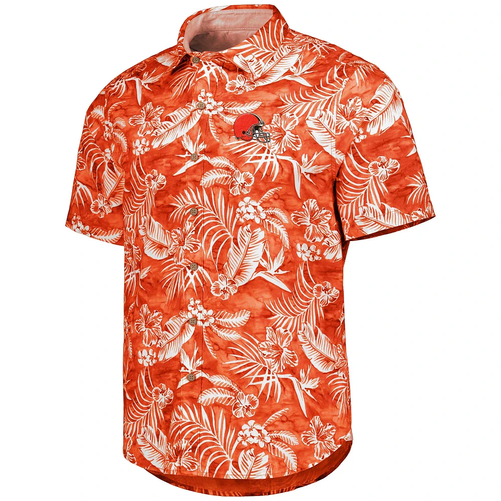 Men's Tommy Bahama Orange Cleveland Browns Aqua Lush Full-Button Shirt