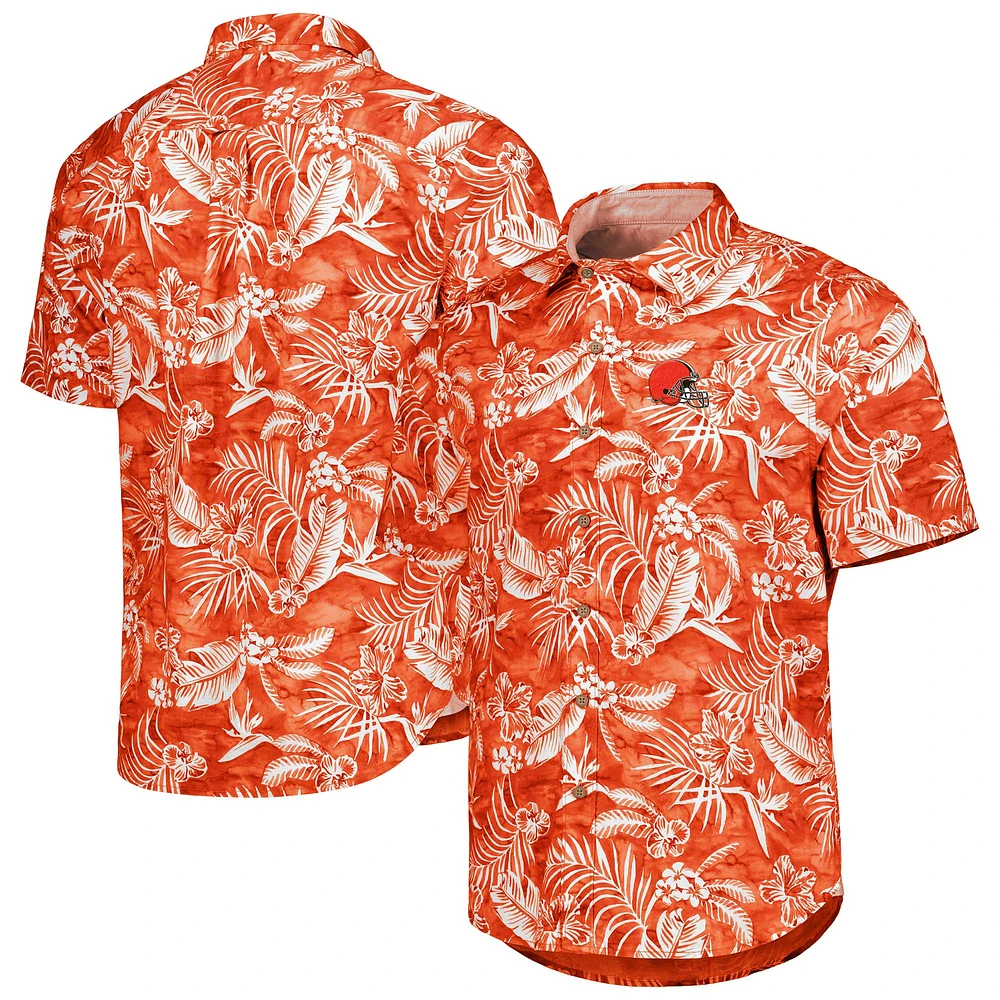 Men's Tommy Bahama Orange Cleveland Browns Aqua Lush Full-Button Shirt