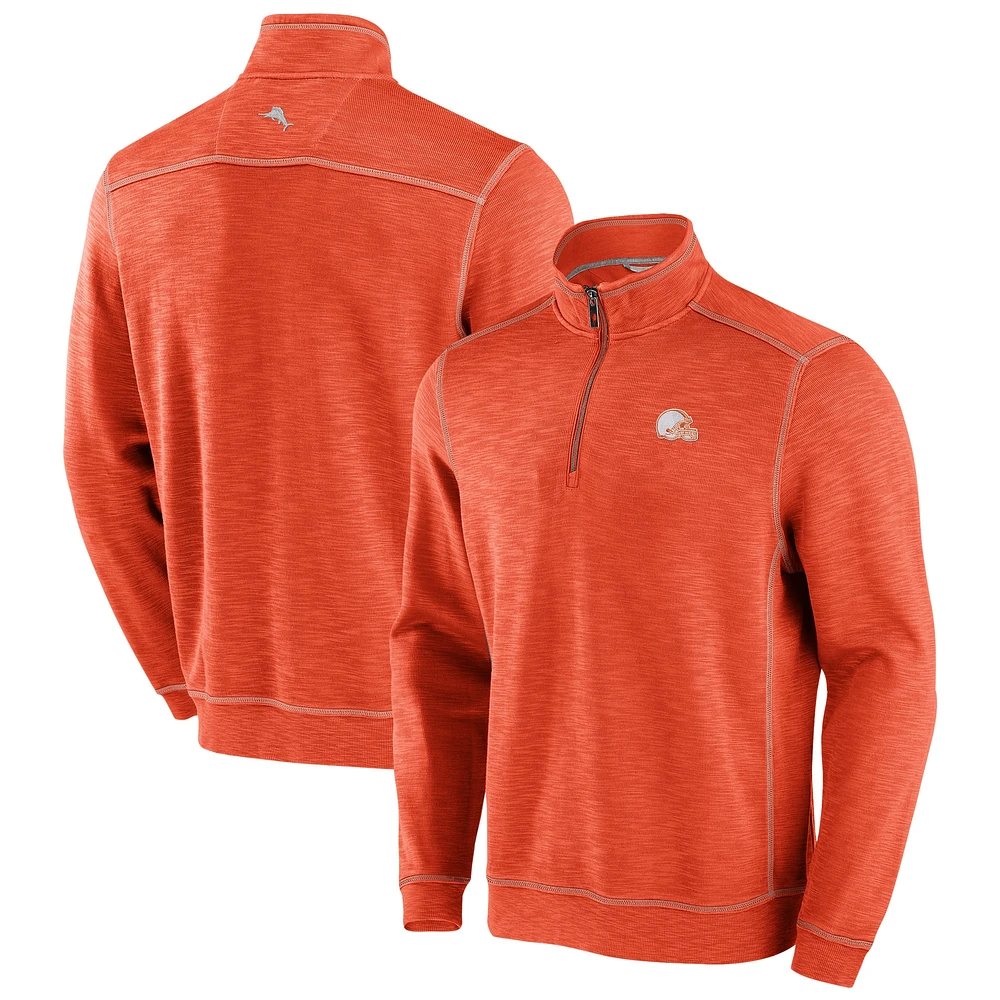 Sweat-shirt à demi-zip Tommy Bahama Orange Cleveland Browns Tobago Bay Tri-Blend pour homme