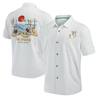 Men's Tommy Bahama  White Cleveland Browns Tide Breaker IslandZone Camp Button-Up Shirt