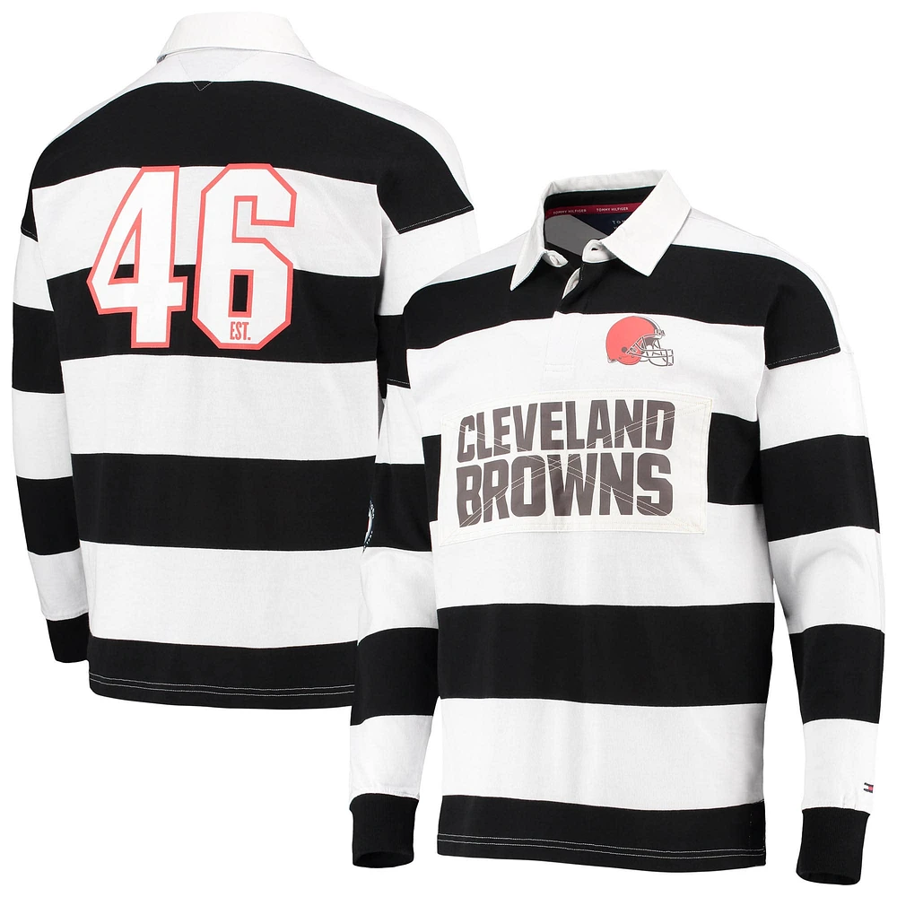 Tommy Hilfiger Polo à manches longues de rugby rayures universitaires Cleveland Browns noir/blanc pour homme