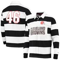 Tommy Hilfiger Polo à manches longues de rugby rayures universitaires Cleveland Browns noir/blanc pour homme