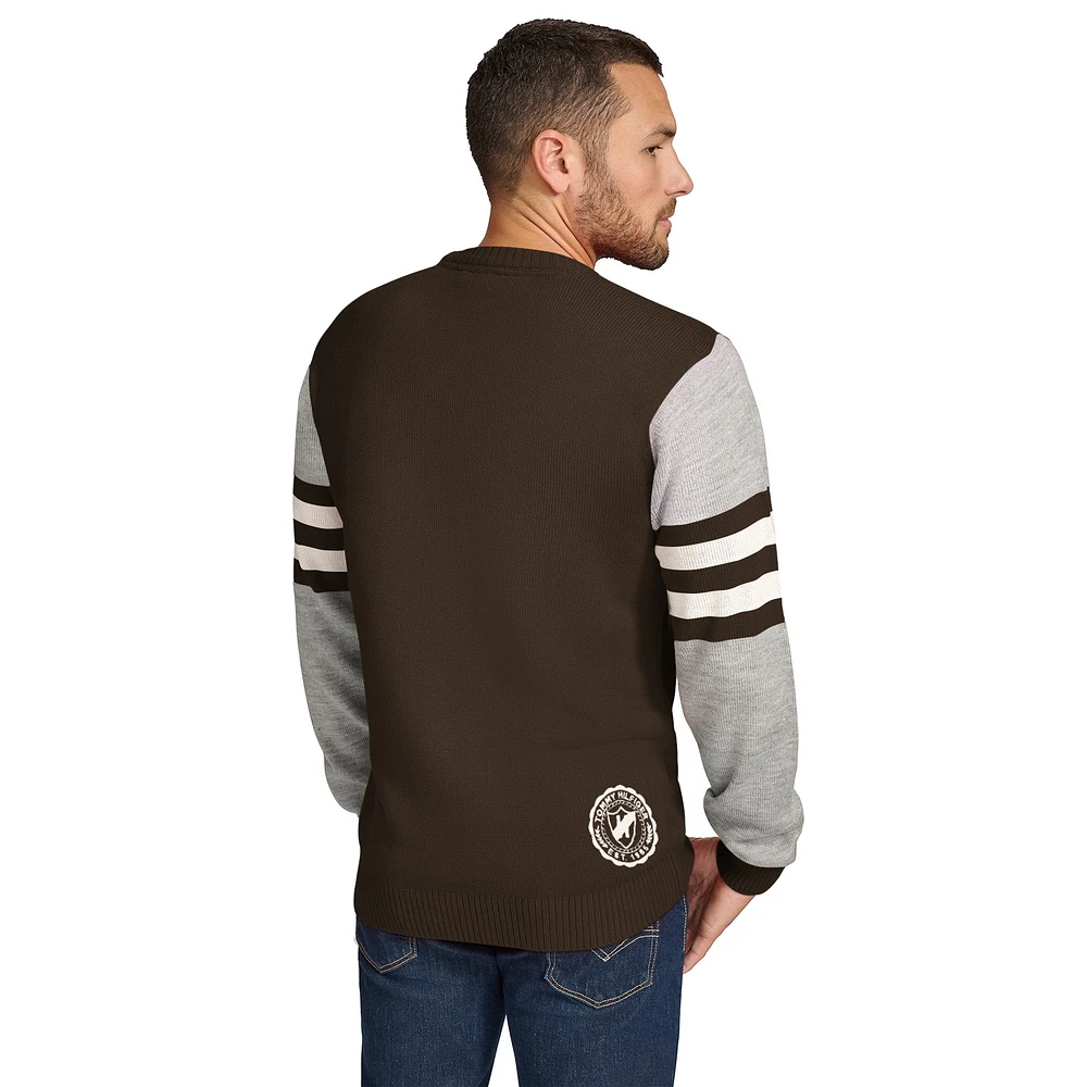 Sweat-shirt ras du cou en acrylique Cleveland Browns marron/gris chiné Tommy Hilfiger pour homme