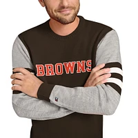 Men's Tommy Hilfiger Brown/Heather Gray Cleveland Browns Acrylic Crewneck Pullover Sweatshirt