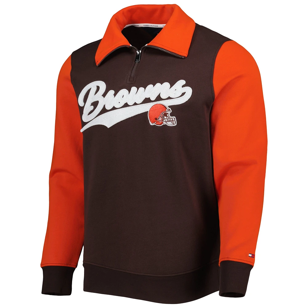 Men's Tommy Hilfiger Brown/Orange Cleveland Browns Aiden Quarter-Zip Sweatshirt