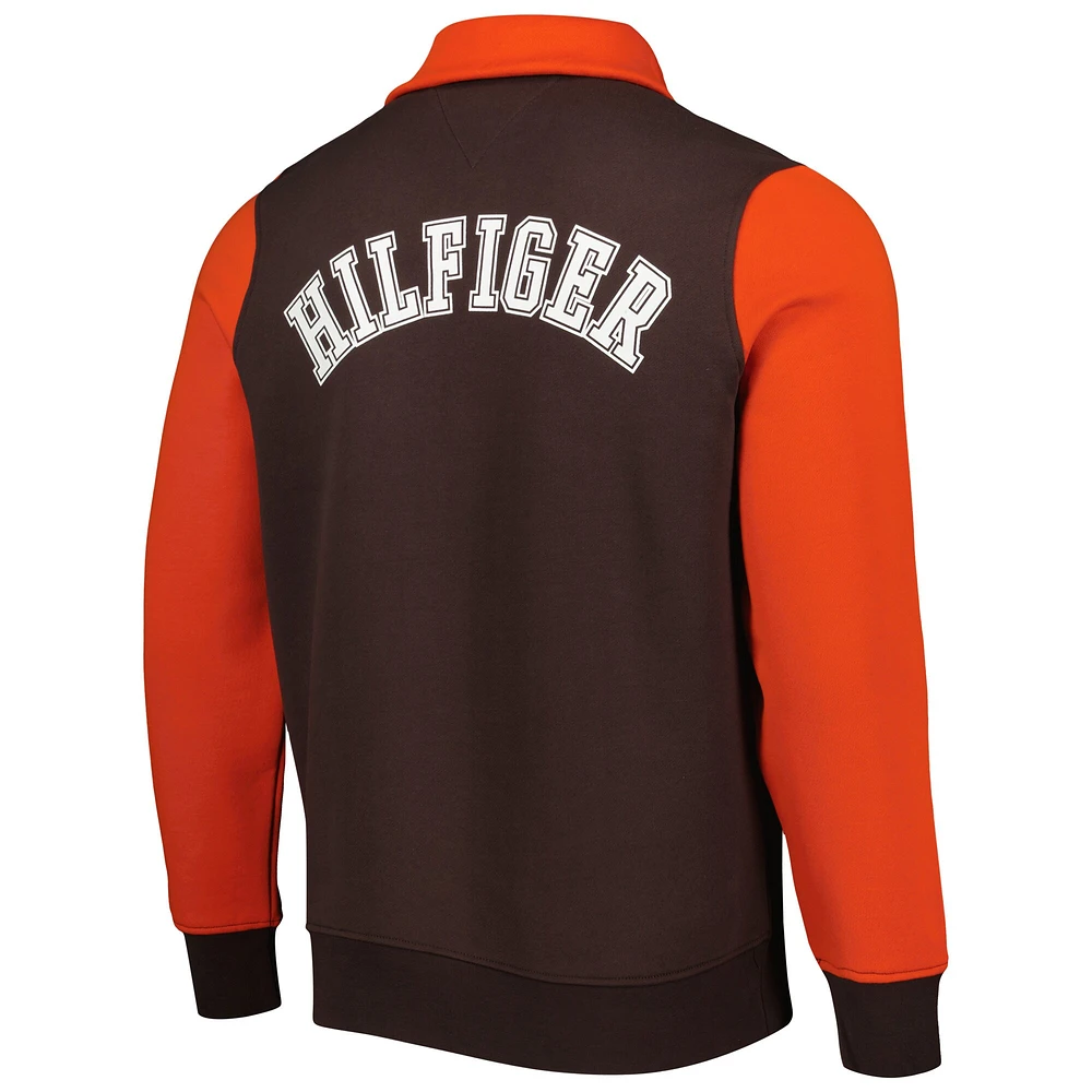 Sweat-shirt Tommy Hilfiger Cleveland Browns Aiden à fermeture éclair quart de tour pour homme, marron/orange