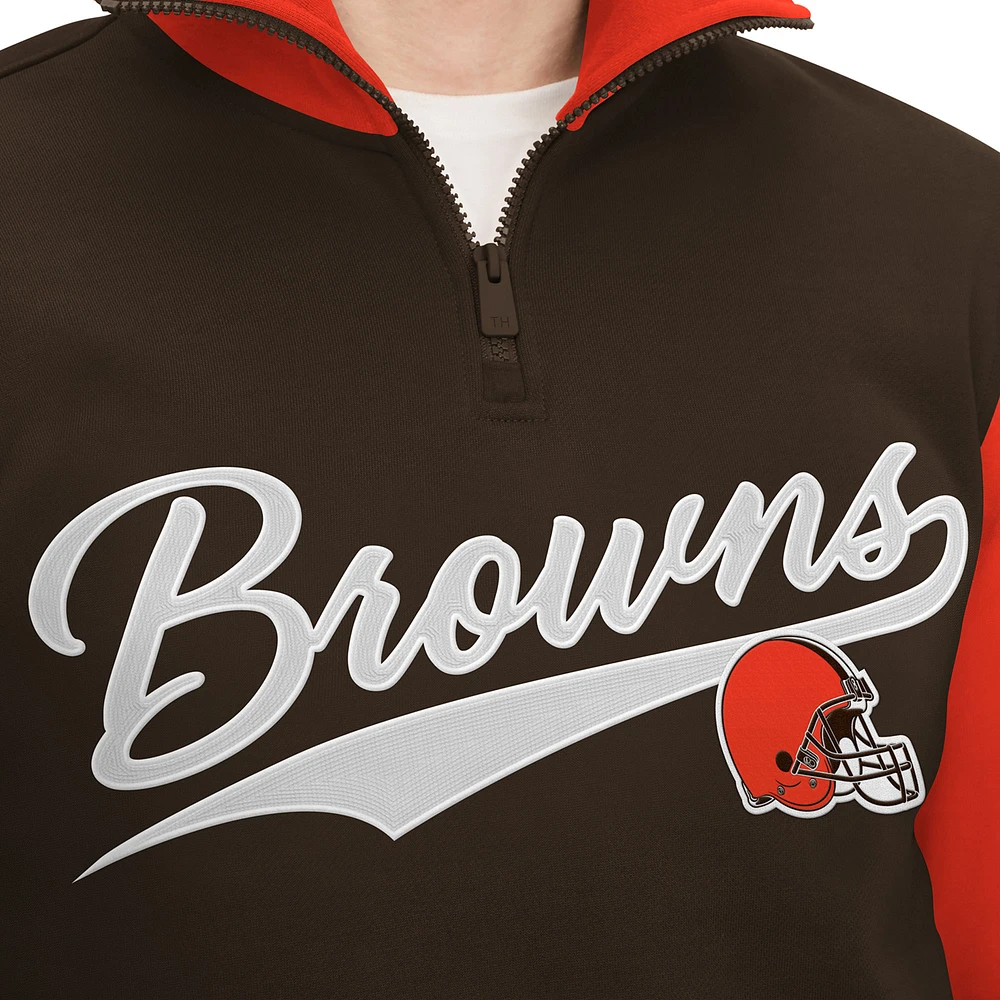 Sweat-shirt Tommy Hilfiger Cleveland Browns Aiden à fermeture éclair quart de tour pour homme, marron/orange