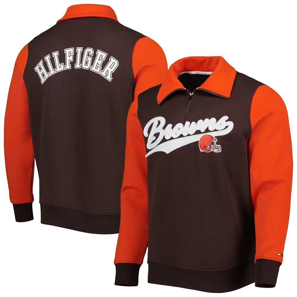 Sweat-shirt Tommy Hilfiger Cleveland Browns Aiden à fermeture éclair quart de tour pour homme, marron/orange