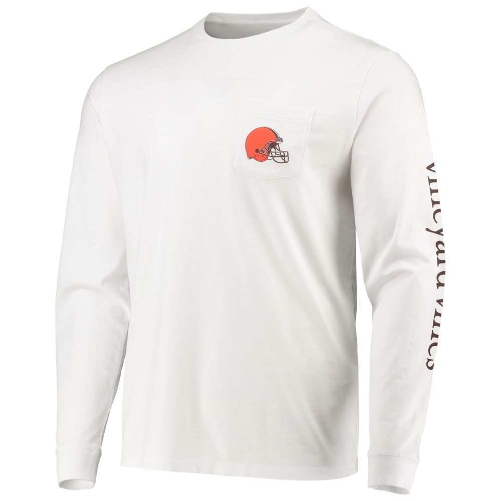 Vineyard Vines Men's Vineyard Vines White Cleveland Browns Whale Helmet  Long Sleeve T-Shirt