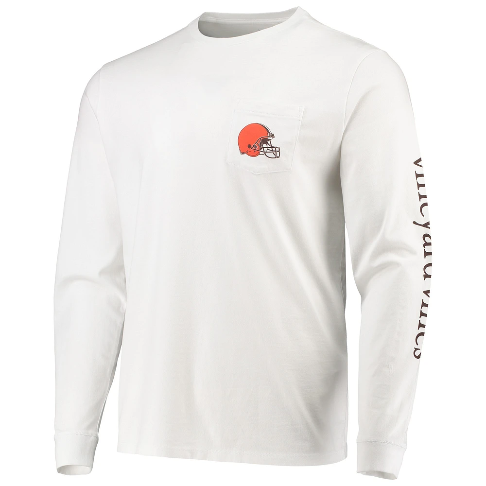 Men's Vineyard Vines White Cleveland Browns Whale Helmet Long Sleeve T-Shirt