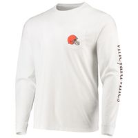 Men's Vineyard Vines White Cleveland Browns Whale Helmet Long Sleeve T-Shirt