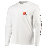 Men's Vineyard Vines White Cleveland Browns Whale Helmet Long Sleeve T-Shirt