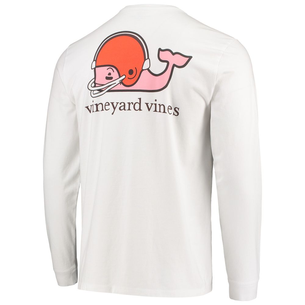 Men's Vineyard Vines White Cleveland Browns Whale Helmet Long Sleeve T-Shirt