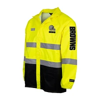 Men's Yellow Cleveland Browns Hi-Vis Safety Waterproof Rainshell Full-Zip Hooded Jacket