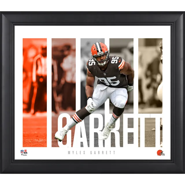 Myles Garrett Cleveland Browns Unsigned Celebrates A Sack in White Jersey Photograph