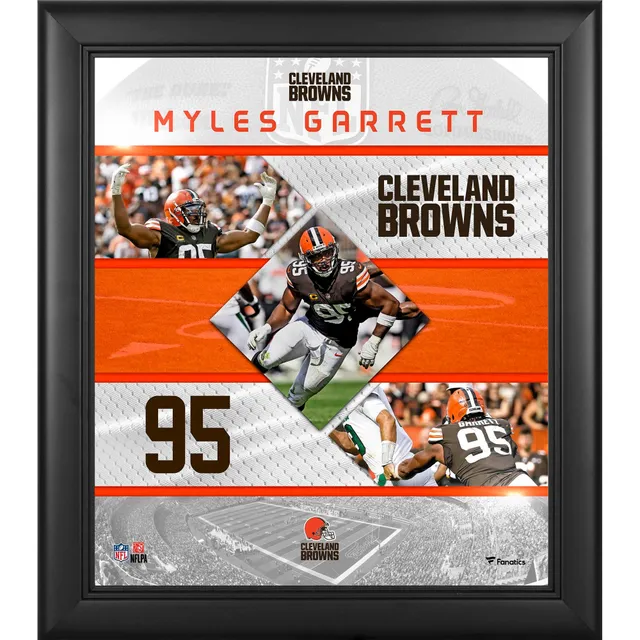 Myles Garrett Cleveland Browns Unsigned Celebrates A Sack in White Jersey Photograph