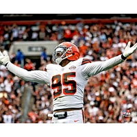Myles Garrett Cleveland Browns Unsigned Celebrates a Sack White Jersey Photograph