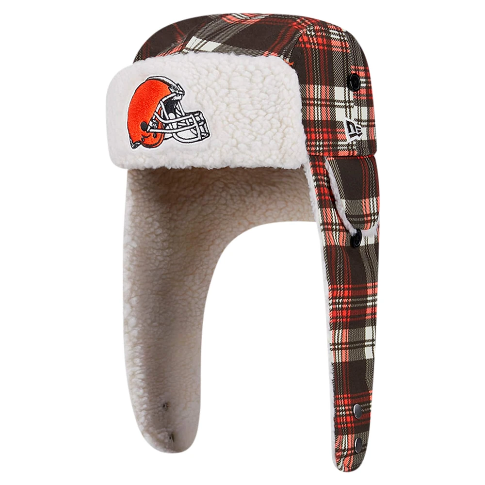 New Era Brown Cleveland Browns Sideline Plaid Sherpa Trapper Hat