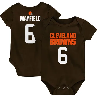 Newborn & Infant Baker Mayfield Brown Cleveland Browns Mainliner Name Number Bodysuit