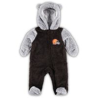 Newborn & Infant Brown/Gray Cleveland Browns Game Nap Teddy Fleece Bunting Full-Zip Sleeper