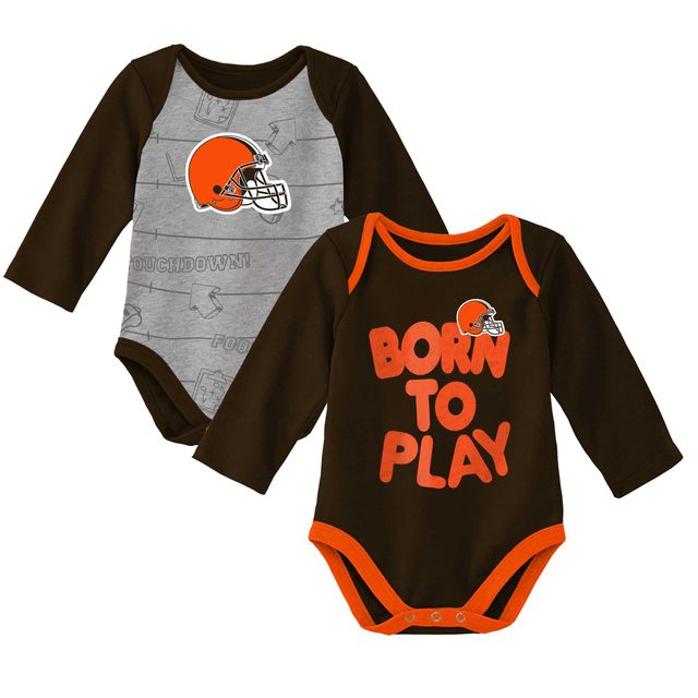 Lot de deux bodys à manches longues pour nouveau-nés et nourrissons marron/gris chiné Cleveland Browns Born To Win