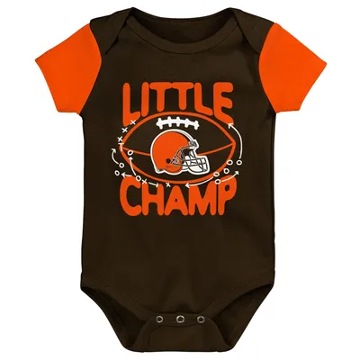 Cleveland Browns Newborn & Infant Little Champ Three-Piece Bodysuit, Bib Booties Set - Brown/Orange