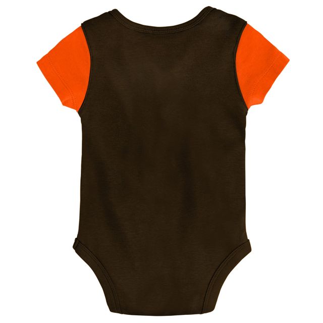 Ensemble bavoir et chaussons trois pièces pour nouveau-né bébé Cleveland Browns Little Champ marron/orange